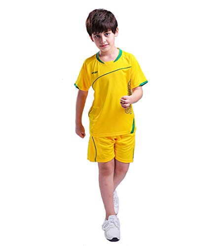 Coralup Kinder-Sport-Shorts-Set, Fußball- und Basketball-Uniform-Trikots, Trainingsanzug, Trainingsanzug, Sommer-Strand-Kurzarm-Set, 4 Farben, 4-13 Jahre Gr. 116, gelb Cover