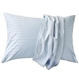 枕カバー 日本製 綿100％ サテンストライプ 防ダニ 超長綿 315本高密度生地 北欧 ホテル仕様 ピローケース シルクのような艶 エトワール (シェルブルー, 43×63cm枕用)