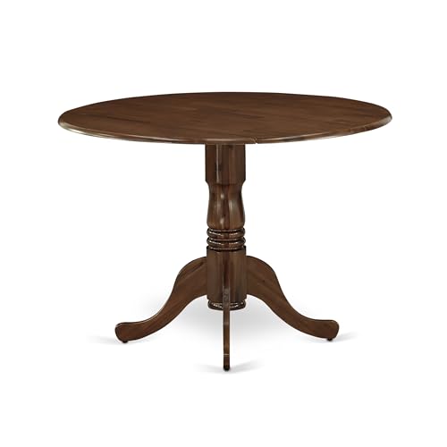 East West Furniture DLT-AWA-TP Dublin Dining Room Table - a Round Solid Wood Table Top with Dropleaf & Pedestal Base, 42x42 Inch, Walnut