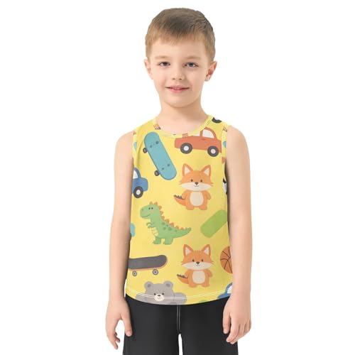 Yuiboo Playful Dino & Wheels   playera sin mangas para niños pequeños, suave, sin mangas, de secado rápido, ligera, para verano, Dino juguetón y ruedas, 11 12 Años
