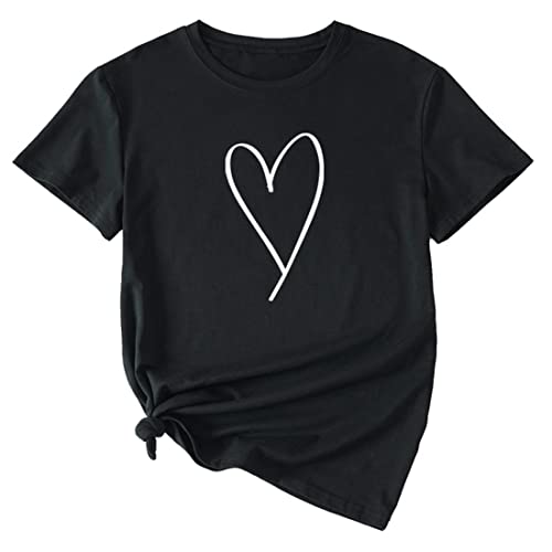 Womens Summer Short Sleeve Heart Graphic Tees Crewneck Casual Pullover Cotton Soft Loose Mother's Day Tops3