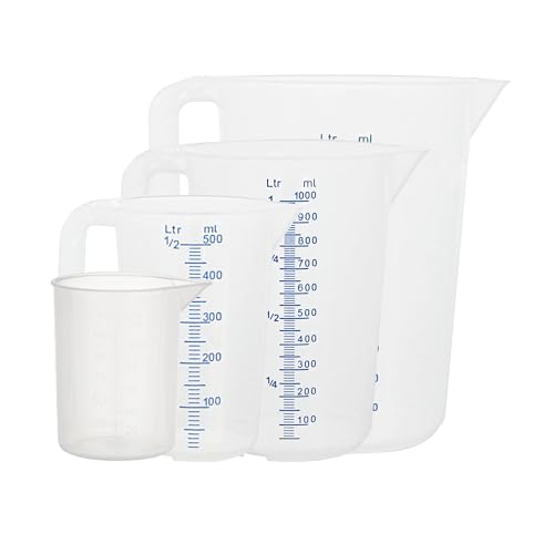 Hünersdorff Messbecher-SET, 4er Pack,Messbecher Set mit Griff, 2L,1L,500ml, 120ml,transparent,Hitzebeständig für Waschmittel, Küche, Labor, die Autopflege und vieles mehr,extra feine Skala