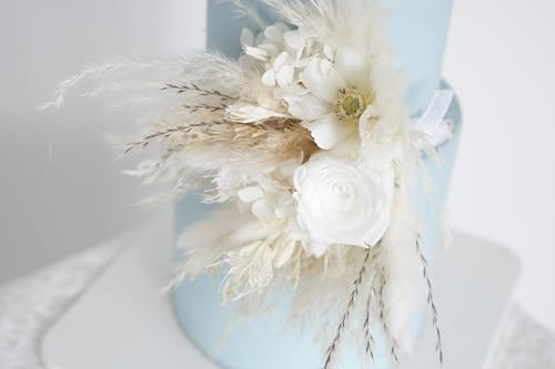 Decoración floral seca para pastel de boda blanco miniatura 3
