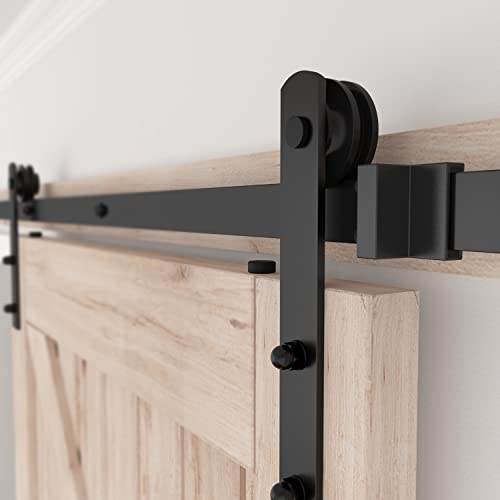 SKYSEN 6.6FT Single Sliding barn Door Hardware kit, Barn Door Track, 1/4” Thick Material- 4FT-13FT Available- Smooth and Quiet- Easy to Install- Black (I Shape)