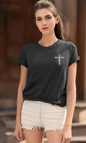 Women's Christian Bible Verse Graphic T Shirts Vintage Jesus Faith Pray Cross Print Tees Crewneck 2 Sided Tops3
