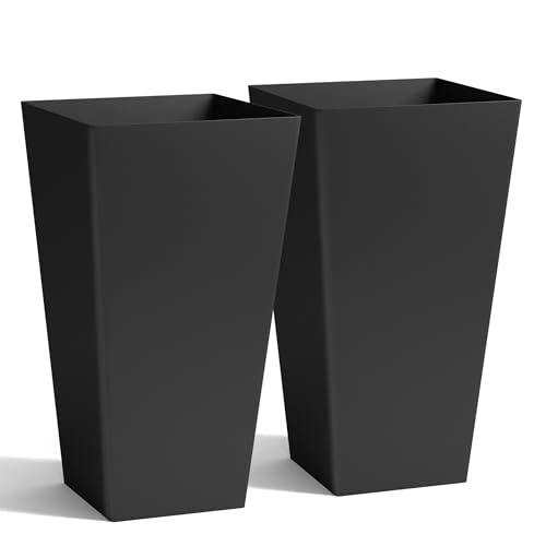 Worth Garden 20' Tall Planters Set of 2 &ndash; Large Black Tapered Plastic Flower Pots...