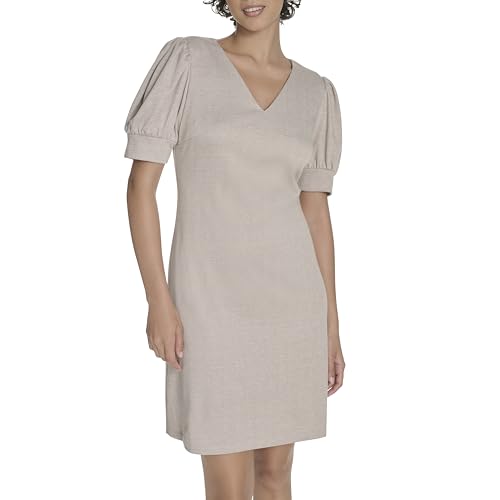Image of Tommy Hilfiger Women's Short Puff Sleeve V-Neck Shift Mini Dress