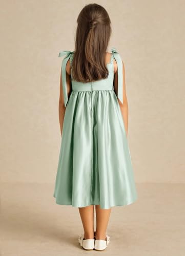 MCieloLuna Cute Summer Flower Girl Dress Midi Length Wedding Guest Princess Gown Glossy Satin First Communion Dresses3