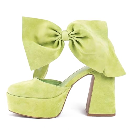 Platform Block Heel Sandals For Woman, Suede Bow Ankle Buckle High Heels, Round Toe Chunky Heeled Platform Sandals, Lovely Party Date Dress Heels For City Girls2