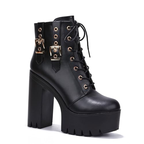 Cape Robbin Women's Platform Combat Boots - Chunky Block Heel High Top Fashion Boots for Fall Winter (Elinda)