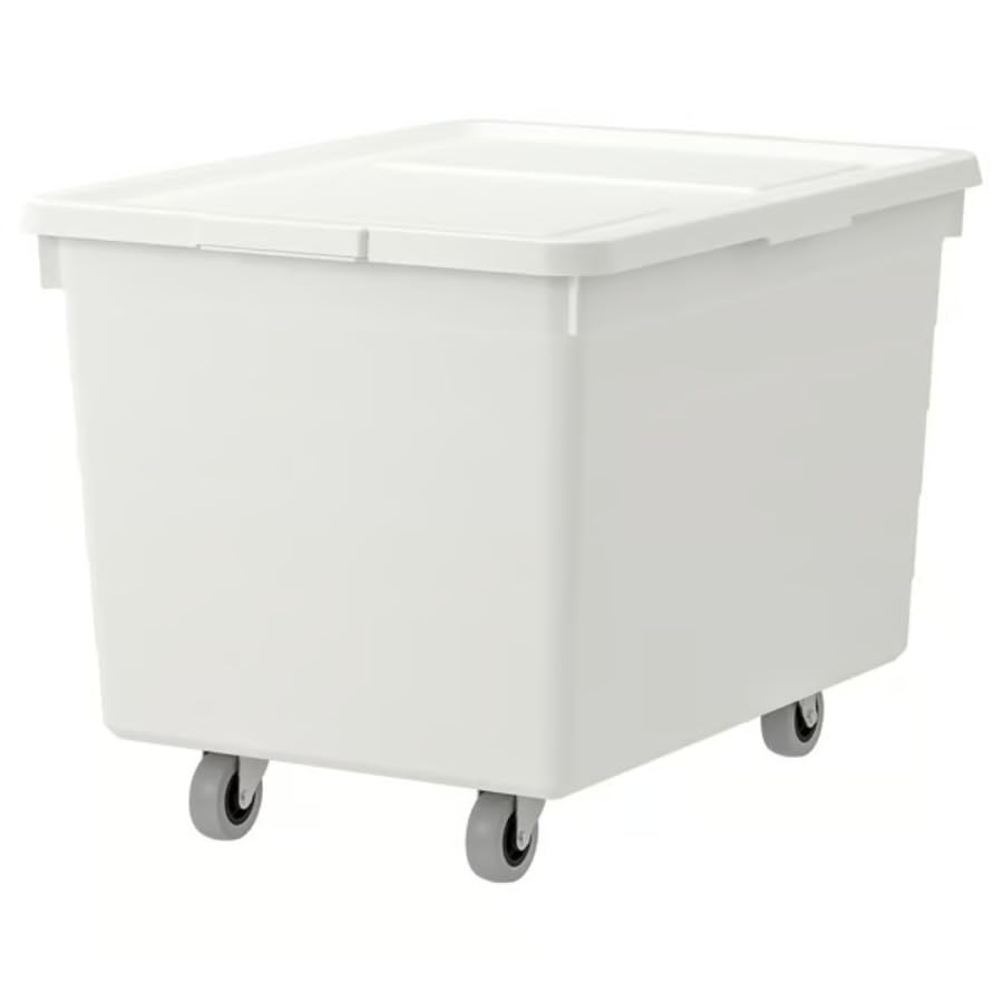 SOCKERBIT, Polypropylene Plastic, Stackable Storage with Built-In Locking Function (Box with castors and lid, white, 38x51x37 cm)-image-41