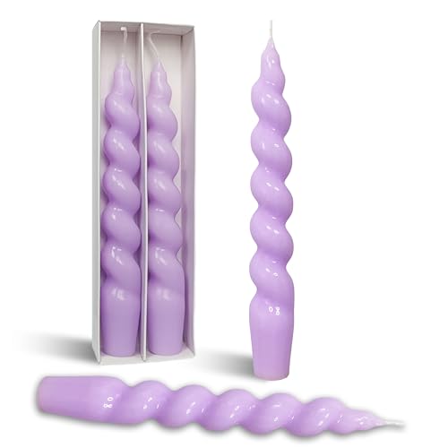 Image of Spiral Taper Candles 7.5Inch Handmade Twisted Candlestick Purple Short Warm Candle Smokeless Unscented Candles for Home Decor 2 Pcs