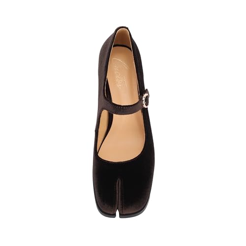 Image of Women Chunky Block High Heels Mary Janes Shoes Split Toe Tabi Shoes Ankle Strap Dress Pumps Shoes