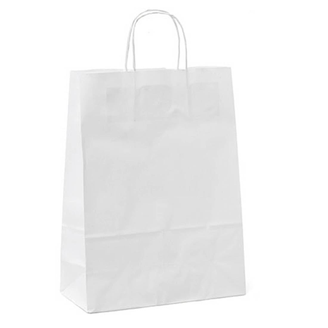 Shoppers in carta, manici in cordoncino, 45 x 15 x 50 cm, bianco neutro, confezione da 25 pezzi