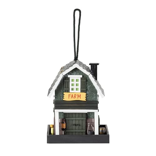 Alpine Corporation 9' Tall Wooden Farm Store Hanging or Table Outdoor Bird Feeder House, Black
