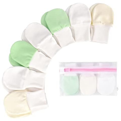 Anti-Scratch Baby Mittens - Pack of 7 Unisex Newborn Mitts - No Scratch Gloves for Boys and Girls - Cotton Gloves for Infants 0-6 Months Old with Laundry Bag (Medium - for 0-3 Months) Cover