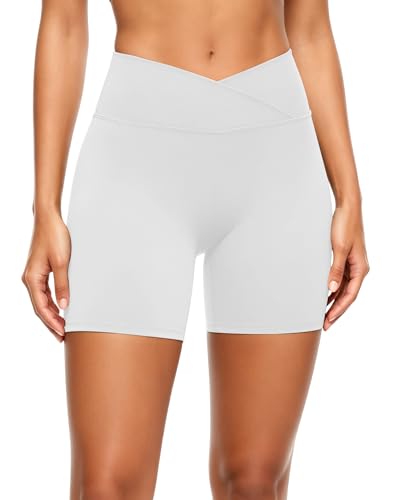 keriffe Womens 5"/10" Crossover Biker Shorts High Waisted Athletic Running Spandex Shorts Gym Yoga Workout - image 1