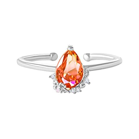 ONDAISY Rhodium Plated Simulated Diamond Ruby Cz Minimal Crown Raindrop Teardrop Wrap Around Band Wrap Around Adjustable Adjust Expendable Band Ring Cover