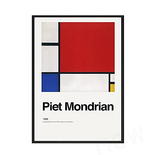Mondrian Art Classic Poster Red Black White Line Prints and Posters, Family Frameless Canvas Painting C 30x40cm