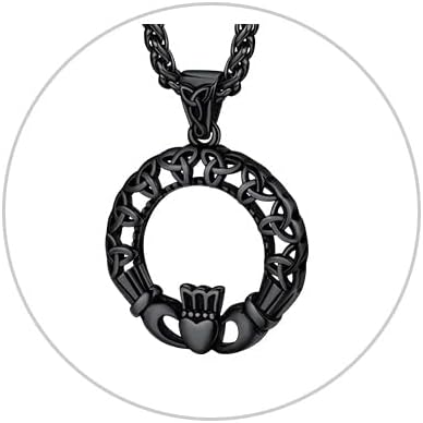 FaithHeart Irish Claddagh Necklace Vintage Celtic Trinity Knot Cross Pendant Stainless Steel/Gold/Black Plated Friendship JewelleryWith Gift Box)
