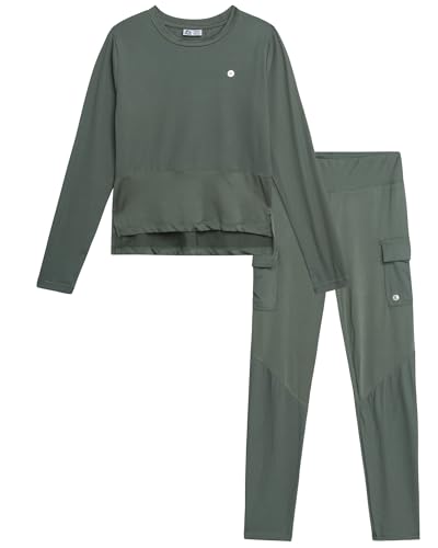 Image of RBX Girls Pant Sets - 2 Piece Breathable Girls Long Sleeve Shirts and Cargo Leggings Clothing Sweat Set with Pockets (7-12)