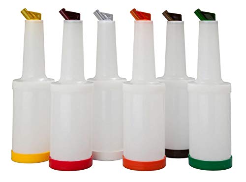 AME D'ESSENCE (SET of 6) Store N Pour Spout Bottle Containers Flow-N-Stow Fruit Juice & Liquor Bar Pour Bottles 1 Quart 6 Colors