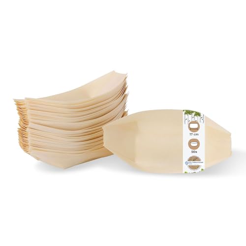 BIOZOYG 50x barquette alimentaire jetable en bois 17 cm - bol jetable naturelle et moderne - barquette frite, bol aperitif