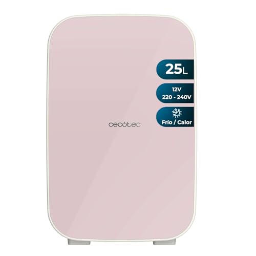 Cecotec Nevera Pequeña Bolero MiniColing 25L Bahamas Pink. Capacidad 20 L, Funcionamiento 12-220 V, Compatible con Coches y Caravanas, Función Frío y Calor, Temperatura Regulable de 7 ºC a 65 ºC