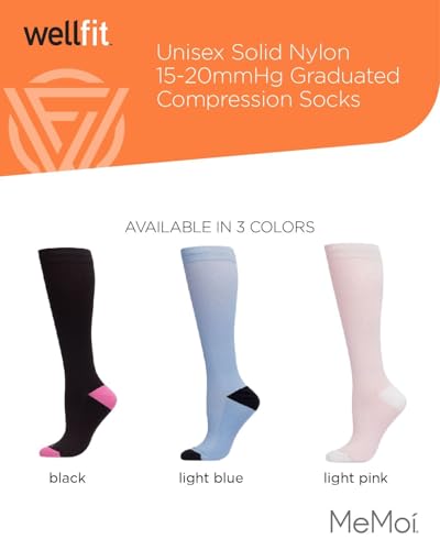 Image of MeMoi Wellfit Unisex Solid Nylon 15-20mmHg Graduated Compression Socks