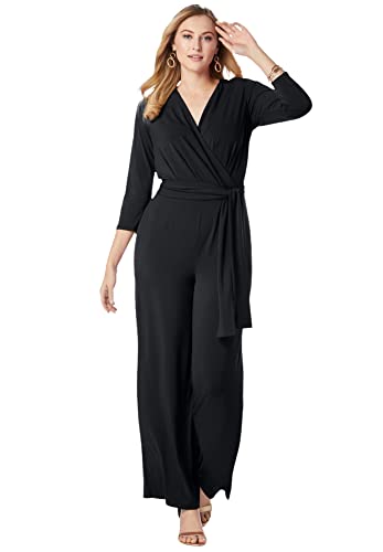 Jessica London Women's Plus Size Wide Leg Jumpsuit - 12, Black #TOP11