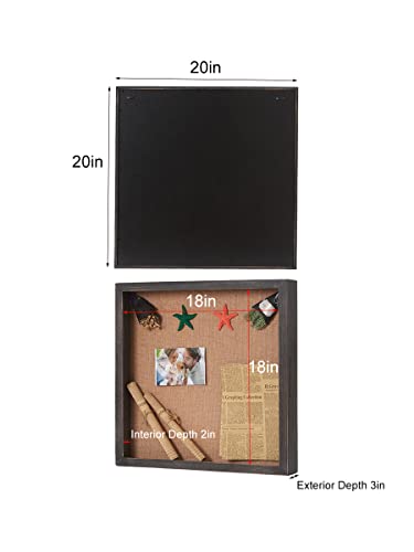 Extra Large Shadow Box 20x20, Square Shadow Boxes Display Cases with Hinged Door, Big Memorial Display Box for Weddings Bouquet Flowers Jersey - Weathered Black