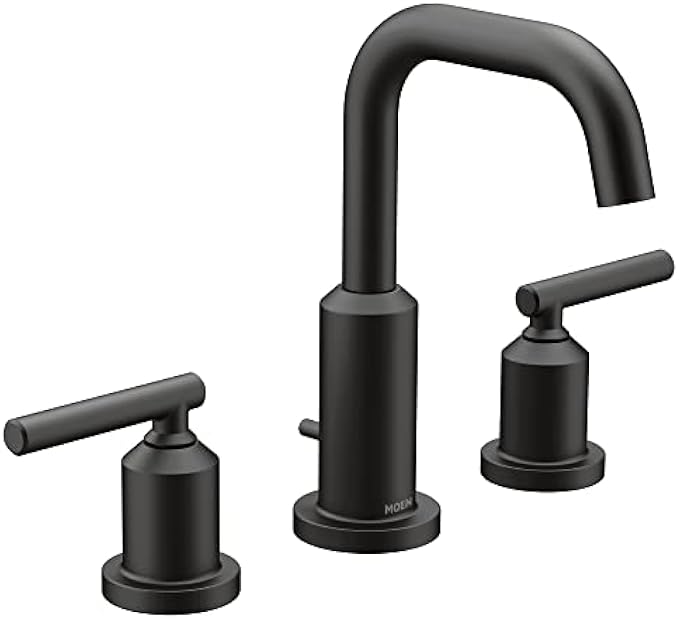 Moen Gibson Matte Black Two-Handle Widespread High Arc Modern Bathroom Sink Faucet, Modern Bathroom Faucet for Three Hole Bath Sinks (Valve Required), T6142BL