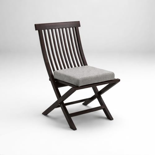 Image of WELL KNOWN Wooden Folding Chair with Cushion Seat, Armrest & Back Support | Solid Wood Indoor /Outdoor Patio Chair | Compact, Durable & Easy to Store | Walnut Finish