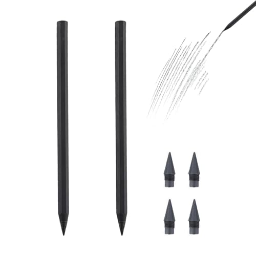 everpen Forever Pencil Metal Infinity Pencil with Replaceable Nib Metal Alloy Writing Instrument With 12 Colored Refill Tips Pencils for Drawing Sketching and Writing (2pcs-Black)