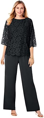 Jessica London Women's Plus Size Popover Elastic Waist Wide Leg Lace Jumpsuit