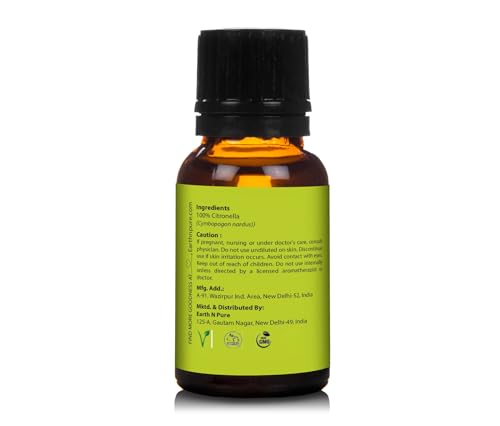 Image of Earth N Pure Citronella Essential Oil | 100% Pure & Natural | Steam Distilled & Undiluted | Outdoor Freshness, Home Fragrance & Aromatherapy | Vegan & Cruelty-Free | 15ml