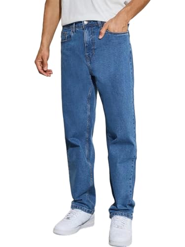 Image of Styli Men Solid Balloon Fit Jeans | Stretchable & Comfort, Mid-Rise Casual Denim Pants for Everyday Wear |Machine Washable