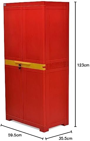 Nilkamal Freedom Big FMM Plastic Cabinet | 3-Year Warranty | 4-Shelf Storage Cupboard with Doors | Multi Organizer | for Home, Wardrobe, and Kitchen | Clothes Rack | Red & Yellow