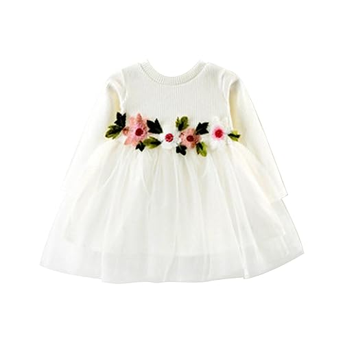 KAGAYD Toddler Baby Girl's Fall Dress Flower Knit Long Sleeve Ruffles Tulle Princess Birthday Party Dress2