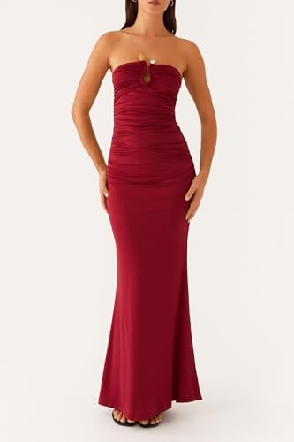 Image of Cut Out Maxi Tube Dresses for Women Sexy Y2k Strapless Backless Bodycon Long Dress Summer Sleeveless Hollow Sundress