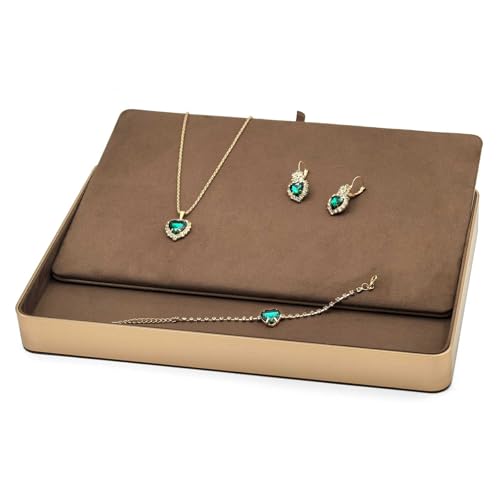 Metal Jewelry Tray, Valet Tray, Bedside Table and Desktop Organizer. It is Stackable and can be Used to Display Watches, Rings, Earrings and Bracelets（Brown）3