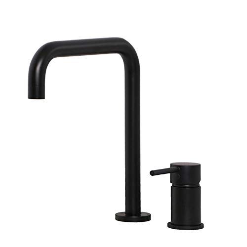 浴室のシンクの蛇口 温水と冷水付き 真鍮デッキマウントバスルームワイドタップ シングルハンドル 2穴 洗面台の蛇口 ホテル、ヴィラ用、ブラッシュゴールド(Black)