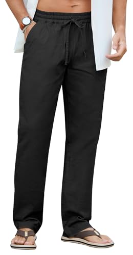 NITAGUT Mens Linen Pants Casual Elastic Waist Drawstring Lightweight Summer Beach Trousers with Pockets2
