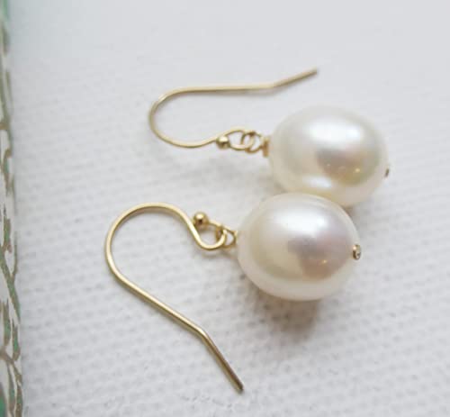 9-11mm Cultured Freshwater Pearl Gold Filled Drop Dangle Earrings - Handmade Gemstone Jewelry Gift Ideas for Women - Wedding and Bridal Jewellery - Classic Earrings - Birthday Gift3