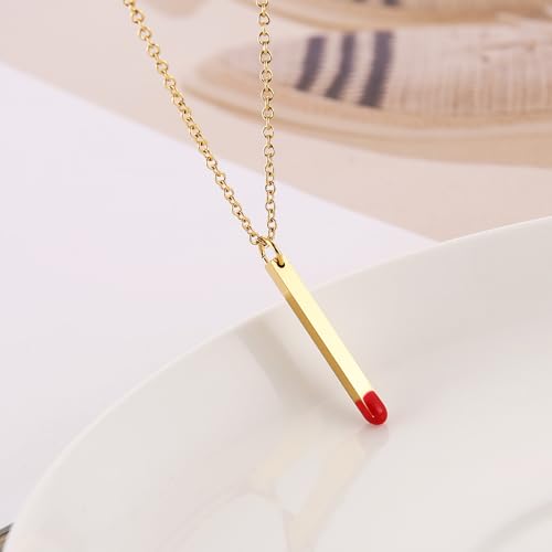 HZMAN Matchstick Necklace for Women Dainty 14K Gold Plated Cute Small Matchstick Choker Necklace Jewelry Gift4