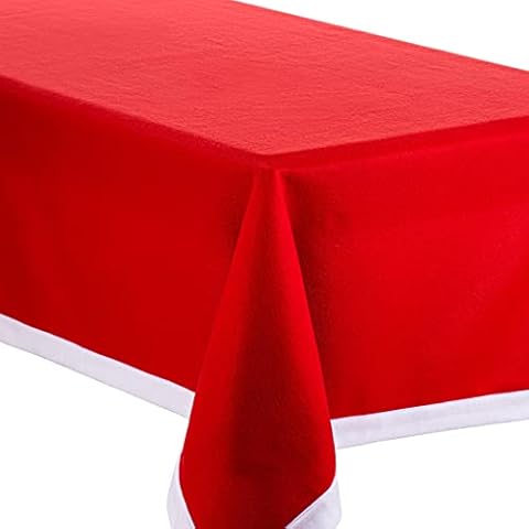 Celebright Christmas Santa's Tablecloth - Festive Fleecy Red with White Trim | Rectangular 52 inches (132cm) by 90 inches (228cm) - Ideal for 4-8 Place Settings | Novelty Xmas Table Fun Cover