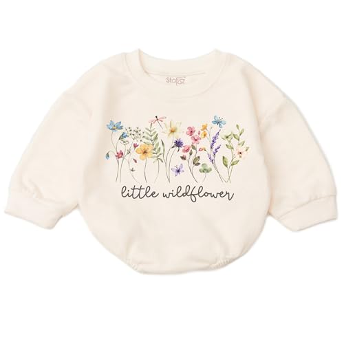 Image of VFAZ Wildflower Baby Girl Romper - First Birthday Outfit Flower Newborn Bubble Toddler Infant Long Sleeve One-piece Gifts