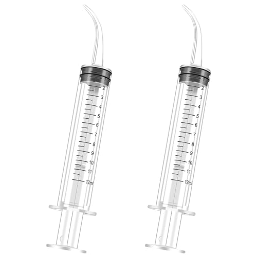 LICQIC 12 ml Oral Irrigator Syringe With Curved Tip - Disposable Dental Irrigation for Tonsil Stone Removal Oral Care Lab Small Pet Feeding (2 PCS)