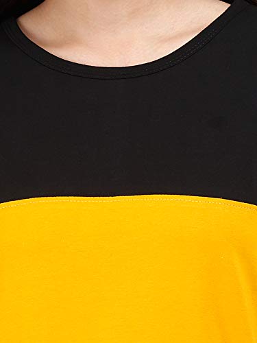 Image of FLEXIMAA Women's Cotton Round Neck Color Block Half Sleeve Long Top