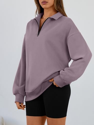 Image of Trendy Queen Women's Oversized Sweatshirts Half Quarter Zip Fleece Sweaters | Soft Cozy Zip Pullover, Comfort Warm Sweaters for Fall Winter, Fashion Mock Neck Outfits